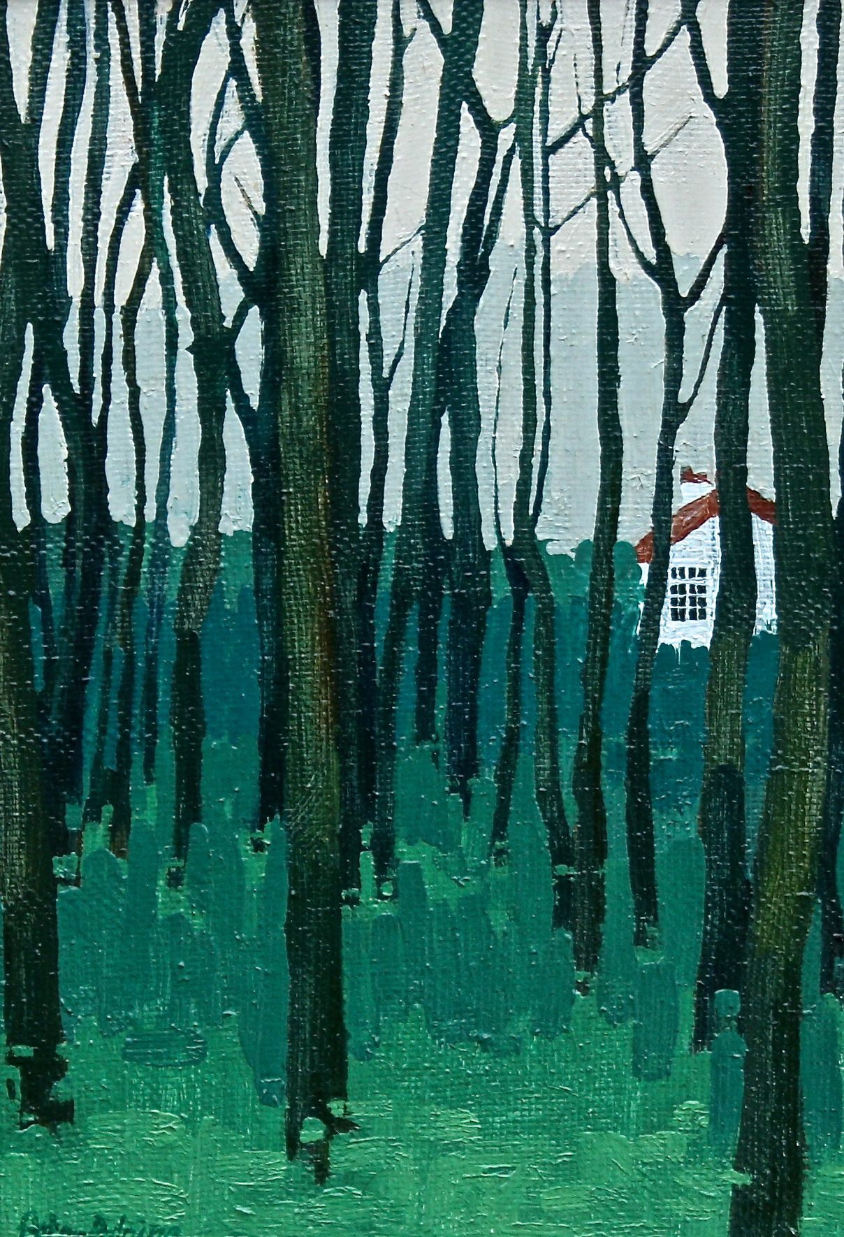 House In Woods Oil